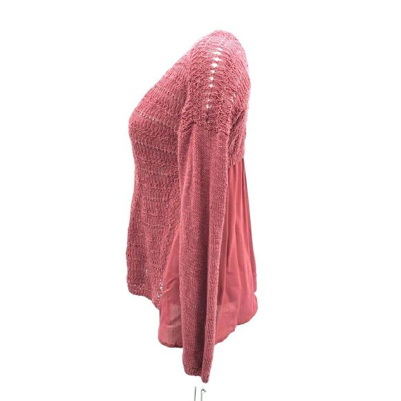 Lucky Brand Women's Loose Knit Balloon Sleeve Mixed Media Top Sweater Sz SM Pink - Picture 2 of 6